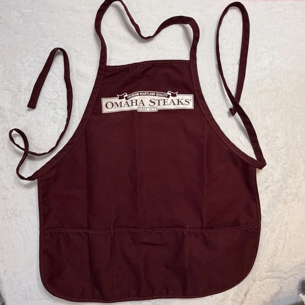 Omaha Steaks Bib Apron One Size Adult Bar Kitchen Barbecue Grill BBQ Maroon USA
